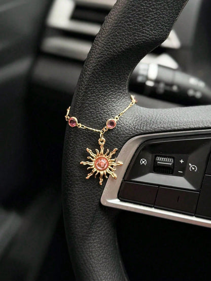 Pink Diamond Sun Car Pendant, Steering Wheel Hanging Decor