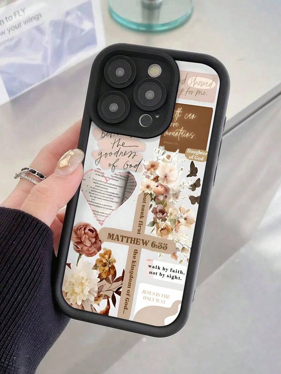 Pink Girly Christian Collage God Jesus Bible Verse Cross Pattern Phone Case For Compatible With IPhone 16/15/14/13/12/11/ProMax/Pro/Plus/XSMax/XS/X,Fashion Female Summer Unique Cases Shockproof Anti-D