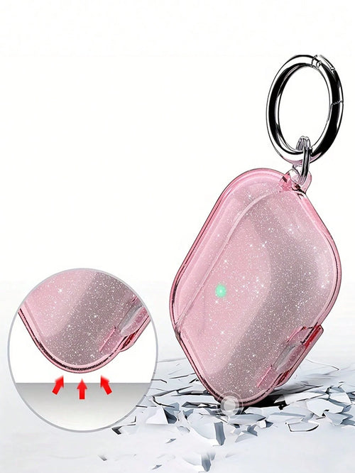 Pink Glitter Earphone Case Compatible With AirPod 4 Pro 3, 3, 2/1, Transparent Bluetooth Earphone Protective Case, Soft Earphone Cover With Stand