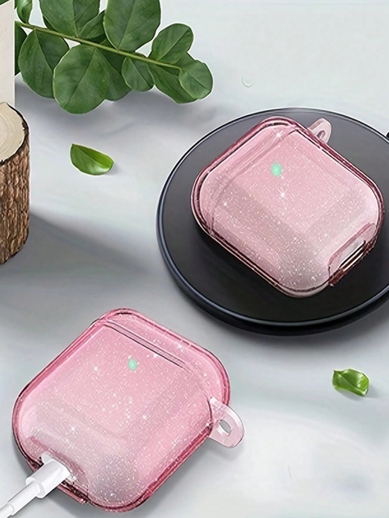 Pink Glitter Earphone Case Compatible With AirPod 4 Pro 3, 3, 2/1, Transparent Bluetooth Earphone Protective Case, Soft Earphone Cover With Stand