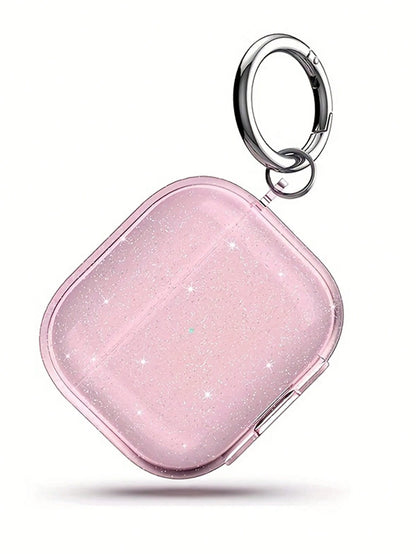 Pink Glitter Earphone Case Compatible With AirPod 4 Pro 3, 3, 2/1, Transparent Bluetooth Earphone Protective Case, Soft Earphone Cover With Stand