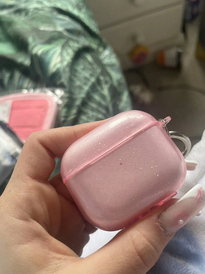 Pink Glitter Earphone Case Compatible With AirPod 4 Pro 3, 3, 2/1, Transparent Bluetooth Earphone Protective Case, Soft Earphone Cover With Stand