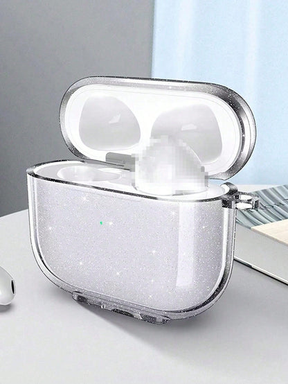 Pink Glitter Earphone Case Compatible With AirPod 4 Pro 3, 3, 2/1, Transparent Bluetooth Earphone Protective Case, Soft Earphone Cover With Stand