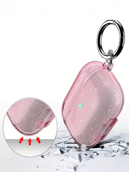 Pink Glitter Earphone Case Compatible With AirPod 4 Pro 3, 3, 2/1, Transparent Bluetooth Earphone Protective Case, Soft Earphone Cover With Stand