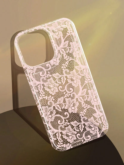 Pink Lace Element Fashion Shockproof 1pc Romantic Lace Pattern Soft Transparent Air Cushion Anti-Slip Phone Case Compatible With Iphone 11/12/13/14/15/16 Pro Max Anniversary Wedding Gift Birthday Part