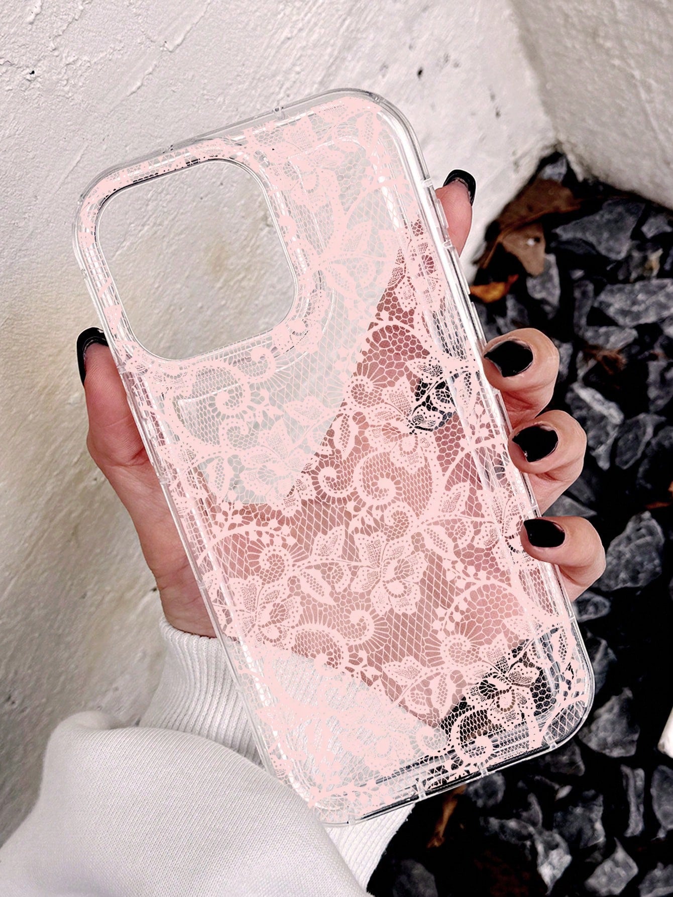 Pink Lace Element Fashion Shockproof 1pc Romantic Lace Pattern Soft Transparent Air Cushion Anti-Slip Phone Case Compatible With Iphone 11/12/13/14/15/16 Pro Max Anniversary Wedding Gift Birthday Part