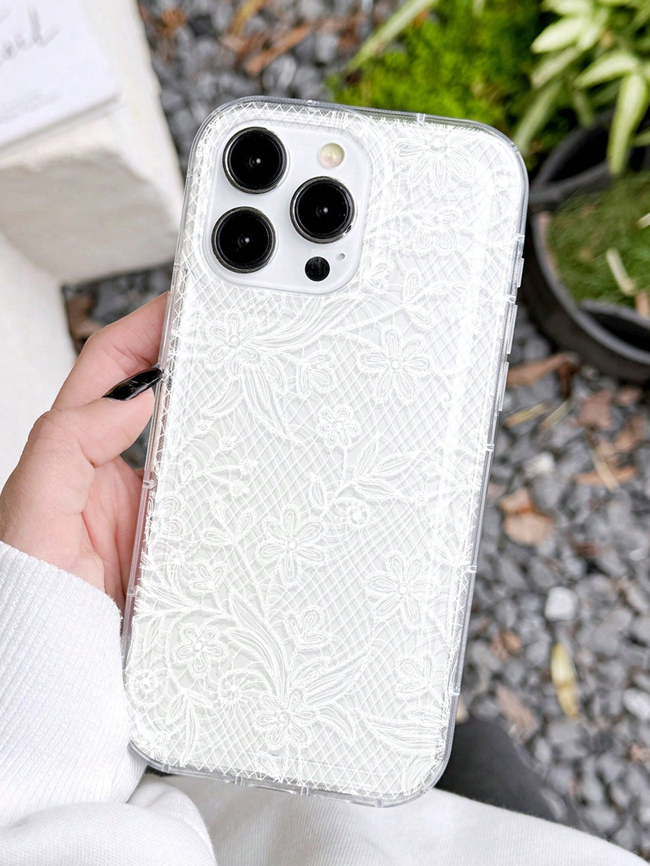 Pink Lace Element Fashion Shockproof 1pc Romantic Lace Pattern Soft Transparent Air Cushion Anti-Slip Phone Case Compatible With Iphone 11/12/13/14/15/16 Pro Max Anniversary Wedding Gift Birthday Part
