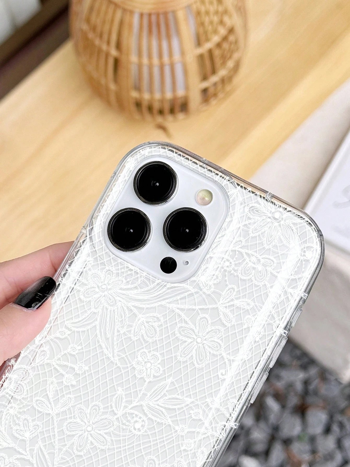 Pink Lace Element Fashion Shockproof 1pc Romantic Lace Pattern Soft Transparent Air Cushion Anti-Slip Phone Case Compatible With Iphone 11/12/13/14/15/16 Pro Max Anniversary Wedding Gift Birthday Part
