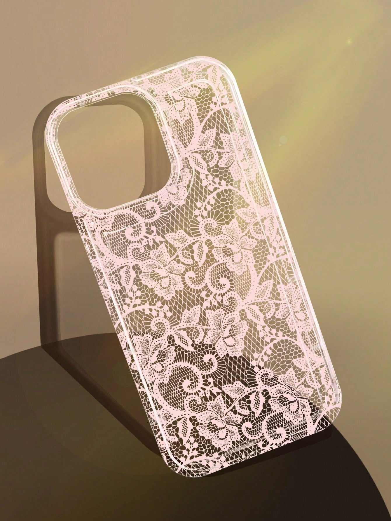 Pink Lace Element Fashion Shockproof 1pc Romantic Lace Pattern Soft Transparent Air Cushion Anti-Slip Phone Case Compatible With Iphone 11/12/13/14/15/16 Pro Max Anniversary Wedding Gift Birthday Part