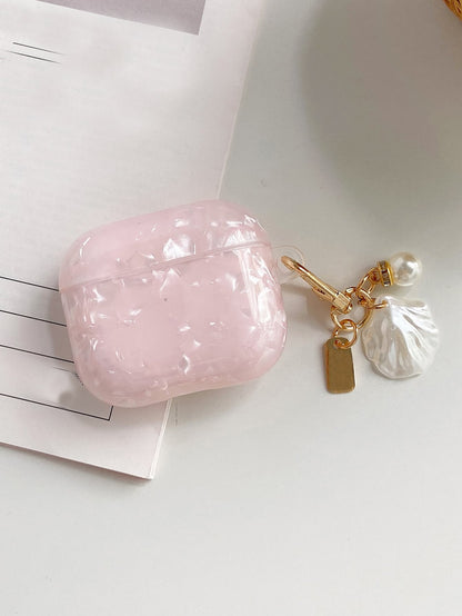 Pink Mother Of Pearl Iridescent Nacre Texture With Seashell Charm Compatible With Apple 4, Seashell Pattern Earphone Protective Case For Pro 2, Pro 3, Does Not Include Earphones Birthday Gift