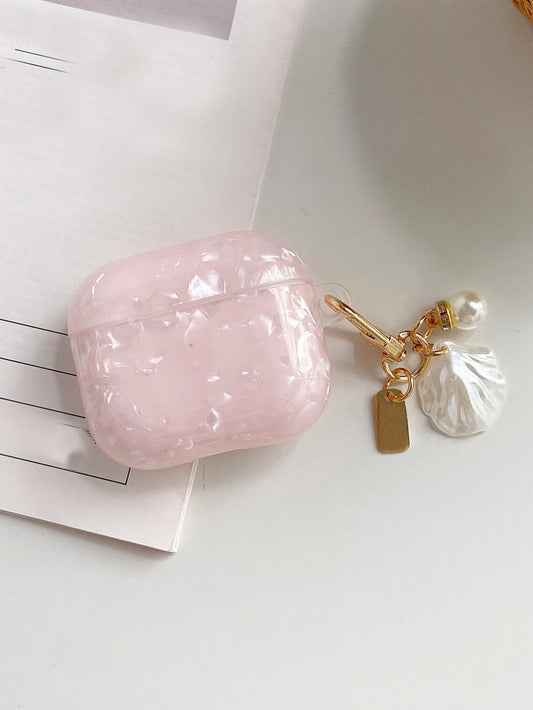 Pink Mother Of Pearl Iridescent Nacre Texture With Seashell Charm Compatible With Apple 4, Seashell Pattern Earphone Protective Case For Pro 2, Pro 3, Does Not Include Earphones Birthday Gift