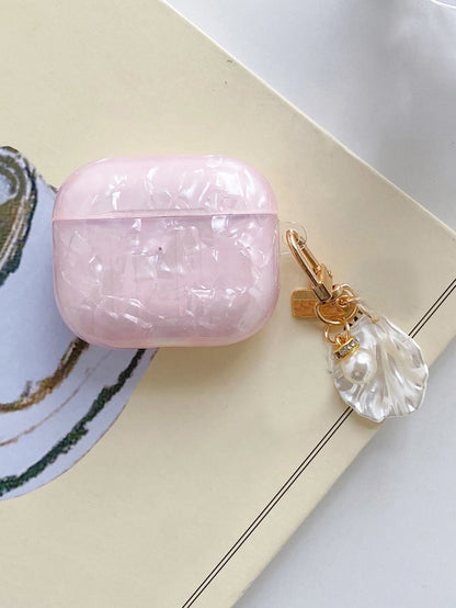 Pink Mother Of Pearl Iridescent Nacre Texture With Seashell Charm Compatible With Apple 4, Seashell Pattern Earphone Protective Case For Pro 2, Pro 3, Does Not Include Earphones Birthday Gift