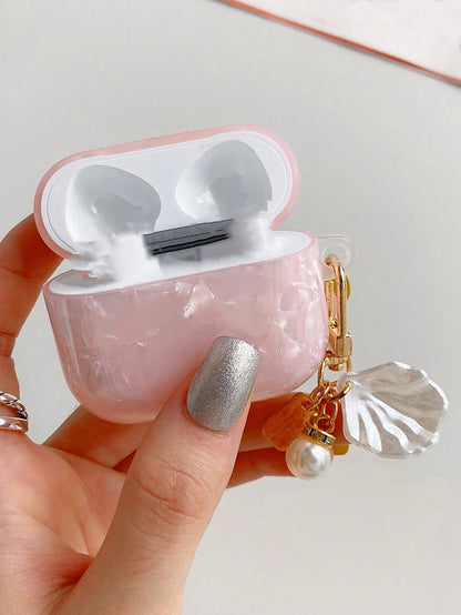 Pink Mother Of Pearl Iridescent Nacre Texture With Seashell Charm Compatible With Apple 4, Seashell Pattern Earphone Protective Case For Pro 2, Pro 3, Does Not Include Earphones Birthday Gift