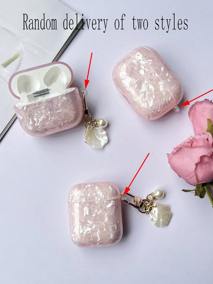 Pink Mother Of Pearl Iridescent Nacre Texture With Seashell Charm Compatible With Apple 4, Seashell Pattern Earphone Protective Case For Pro 2, Pro 3, Does Not Include Earphones Birthday Gift