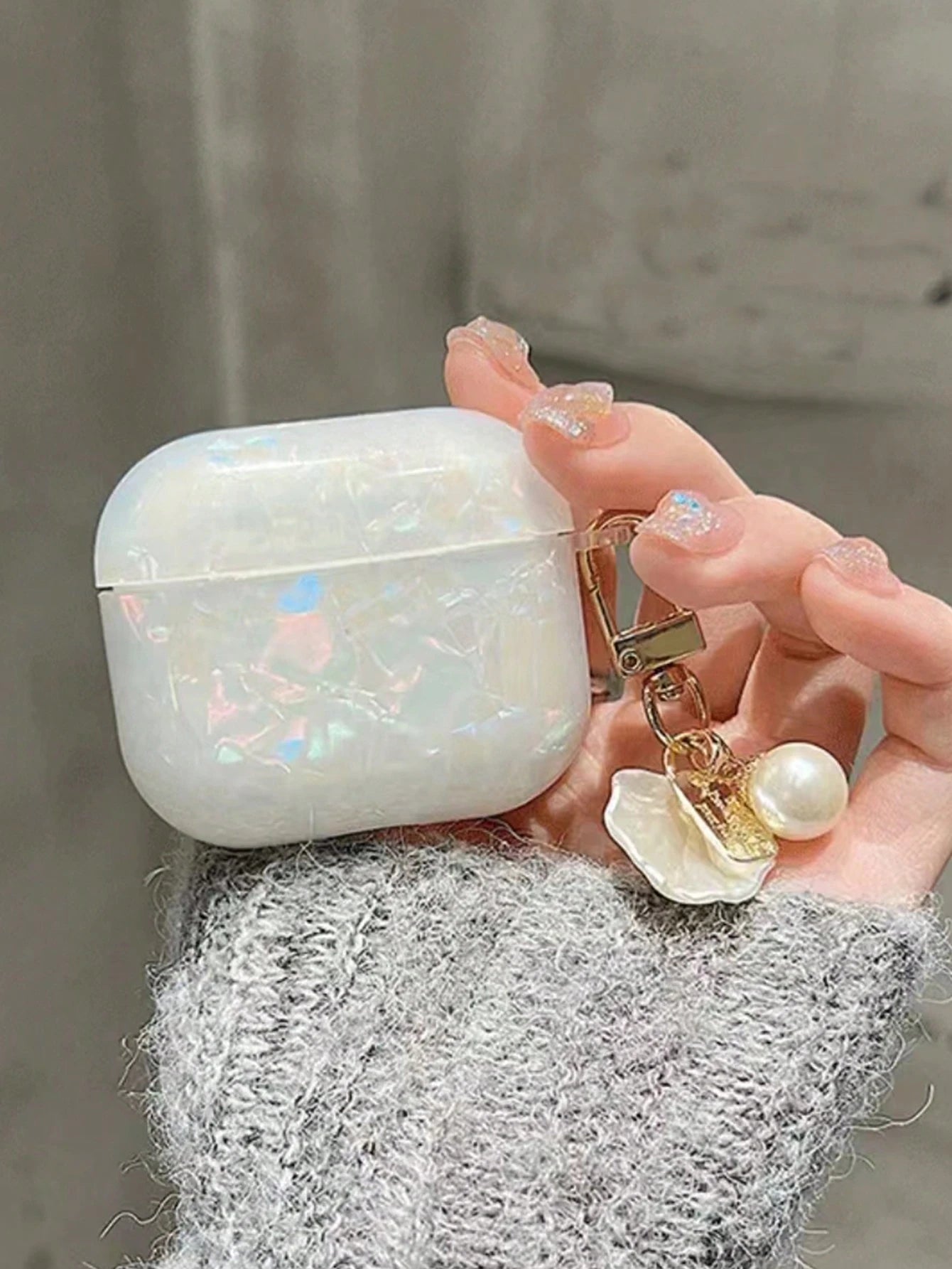 Pink Mother Of Pearl Iridescent Nacre Texture With Seashell Charm Compatible With Apple 4, Seashell Pattern Earphone Protective Case For Pro 2, Pro 3, Does Not Include Earphones Birthday Gift