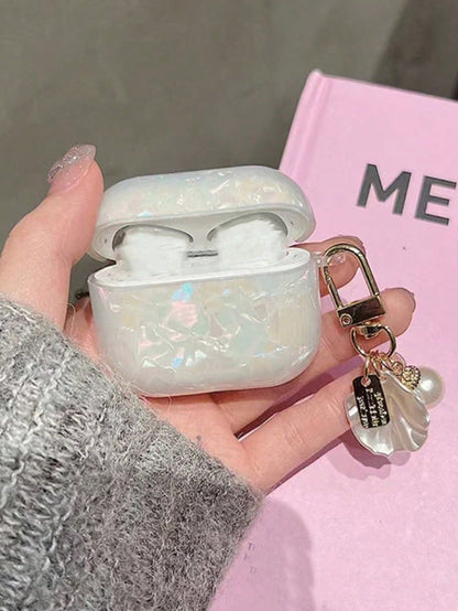 Pink Mother Of Pearl Iridescent Nacre Texture With Seashell Charm Compatible With Apple 4, Seashell Pattern Earphone Protective Case For Pro 2, Pro 3, Does Not Include Earphones Birthday Gift