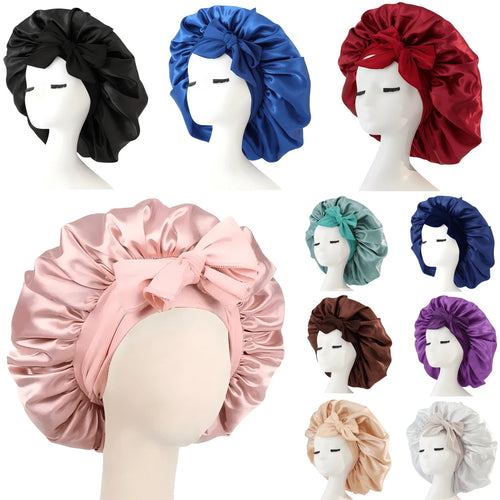 [Pink Satin Bonnet] Soft Luxurious Pink Satin Bonnet- Adjustable Tie Band & Bow Accent, Comfortable Ruffled Design For A Snug Fit, Hair Protection| Satin Cap| Smooth Satin Finish For Women & Men