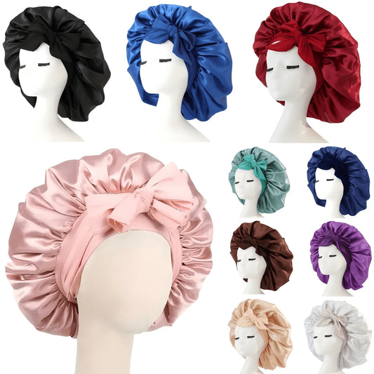 [Pink Satin Bonnet] Soft Luxurious Pink Satin Bonnet- Adjustable Tie Band & Bow Accent, Comfortable Ruffled Design For A Snug Fit, Hair Protection| Satin Cap| Smooth Satin Finish For Women & Men