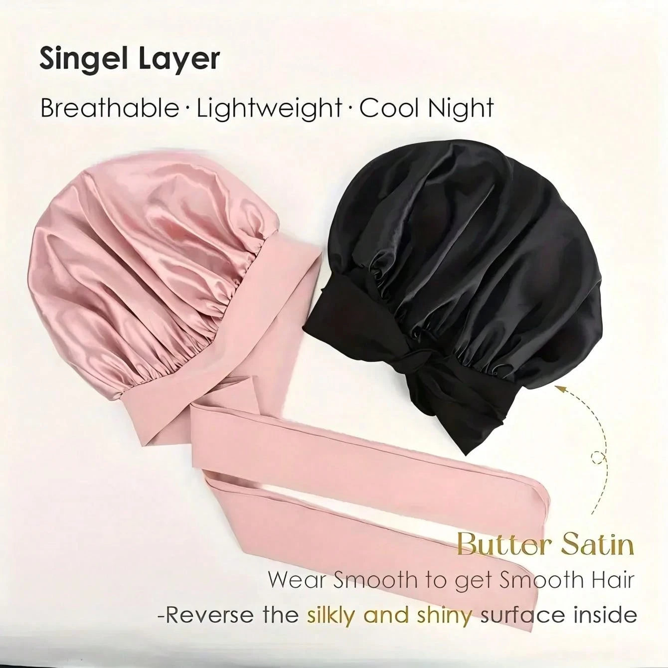 [Pink Satin Bonnet] Soft Luxurious Pink Satin Bonnet- Adjustable Tie Band & Bow Accent, Comfortable Ruffled Design For A Snug Fit, Hair Protection| Satin Cap| Smooth Satin Finish For Women & Men
