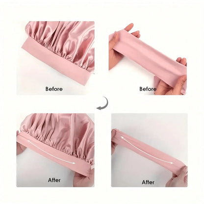 [Pink Satin Bonnet] Soft Luxurious Pink Satin Bonnet- Adjustable Tie Band & Bow Accent, Comfortable Ruffled Design For A Snug Fit, Hair Protection| Satin Cap| Smooth Satin Finish For Women & Men