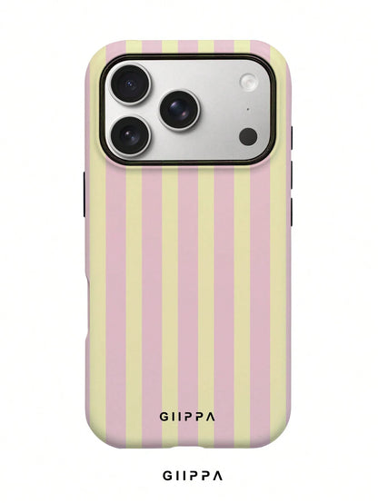 Pink Striped Elements Fashion Phone Cases Pink Striped Matte Vertical Striped 2-In-1 Phone Case In Pink And Light Yellow, Compatible With IPhone 16, 15, 14, 13, 12, 11, PRO MAX, PLUS And Other Models