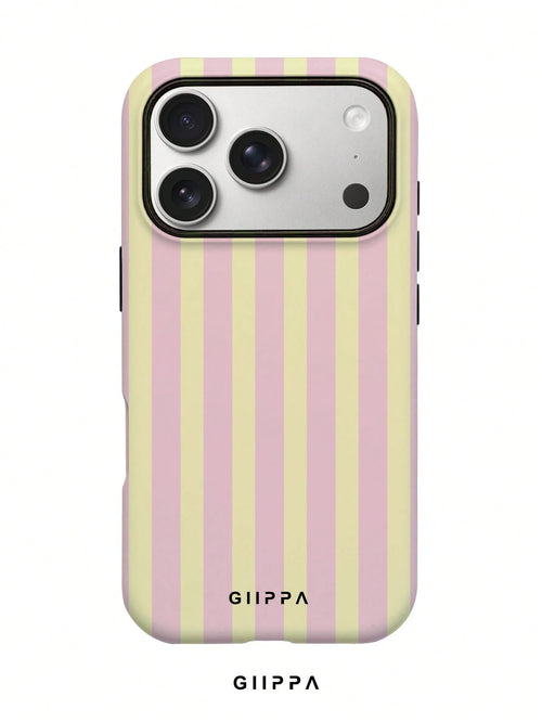 Pink Striped Elements Fashion Phone Cases Pink Striped Matte Vertical Striped 2-In-1 Phone Case In Pink And Light Yellow, Compatible With IPhone 16, 15, 14, 13, 12, 11, PRO MAX, PLUS And Other Models