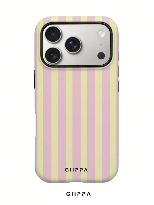 Pink Striped Elements Fashion Phone Cases Pink Striped Matte Vertical Striped 2-In-1 Phone Case In Pink And Light Yellow, Compatible With IPhone 16, 15, 14, 13, 12, 11, PRO MAX, PLUS And Other Models