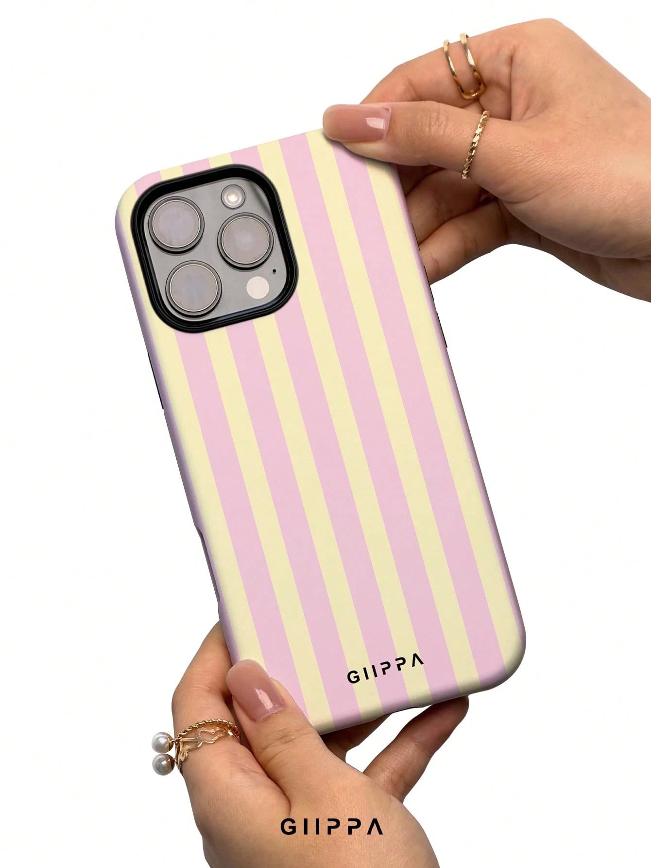 Pink Striped Elements Fashion Phone Cases Pink Striped Matte Vertical Striped 2-In-1 Phone Case In Pink And Light Yellow, Compatible With IPhone 16, 15, 14, 13, 12, 11, PRO MAX, PLUS And Other Models