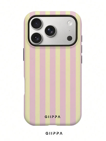 Pink Striped Elements Fashion Phone Cases Pink Striped Matte Vertical Striped 2-In-1 Phone Case In Pink And Light Yellow, Compatible With IPhone 16, 15, 14, 13, 12, 11, PRO MAX, PLUS And Other Models