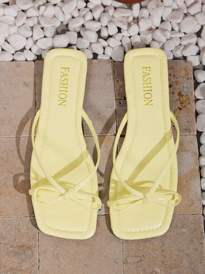 planare New Fashion Summer Casual Vacation Style Slip-On Sandals With Striped Bowknot, Casual Flat Slippers, Holiday Essential, Summer Shoes, Beach Shoes