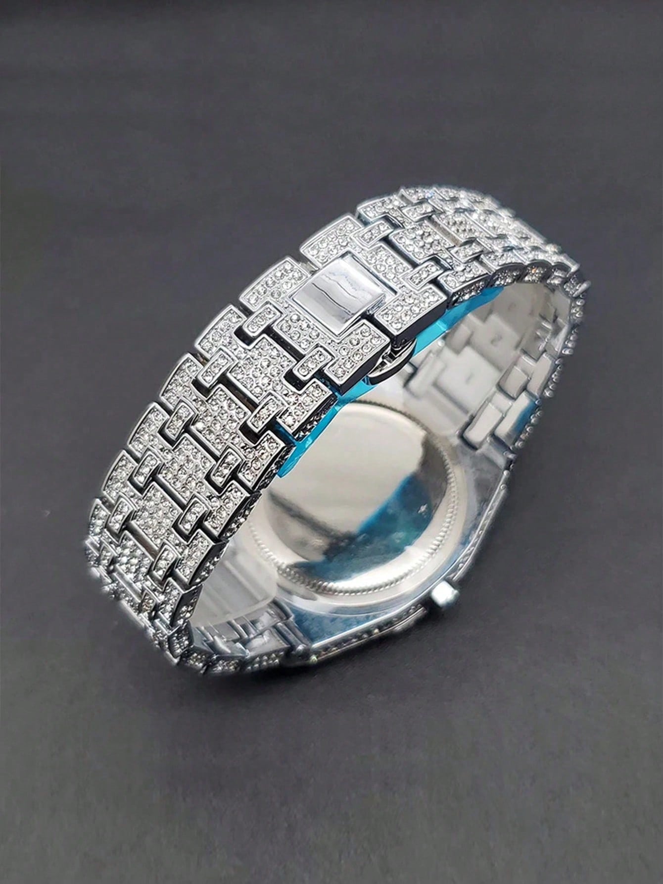 Platinum Plated Hip-Hop Style Men's Diamond Inlaid Calendar Watch, Fashionable Icy Carved Watch Model, Suitable For Easter, Halloween, Christmas, Father's Day, Birthday, Back To School, Student, Holid
