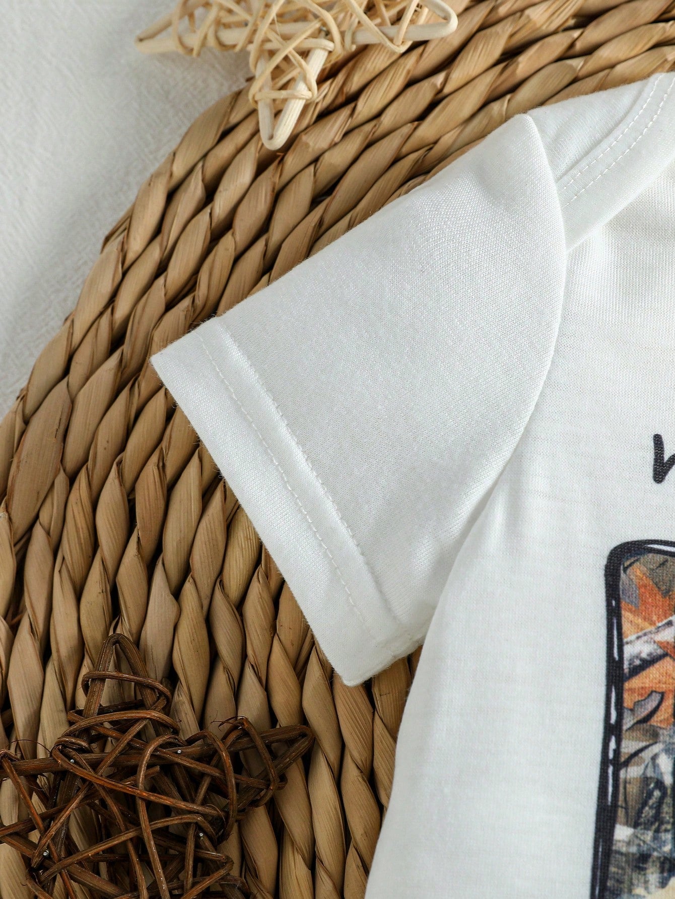 Playful Pals 0-3 Years Infant Toddler Baby Boys Summer White Camo Forest Branch Print Romper Set Cute Loose Outfit For Casual Vacation Outings & Sports Clothing