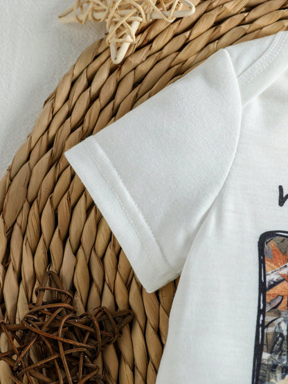 Playful Pals 0-3 Years Infant Toddler Baby Boys Summer White Camo Forest Branch Print Romper Set Cute Loose Outfit For Casual Vacation Outings & Sports Clothing