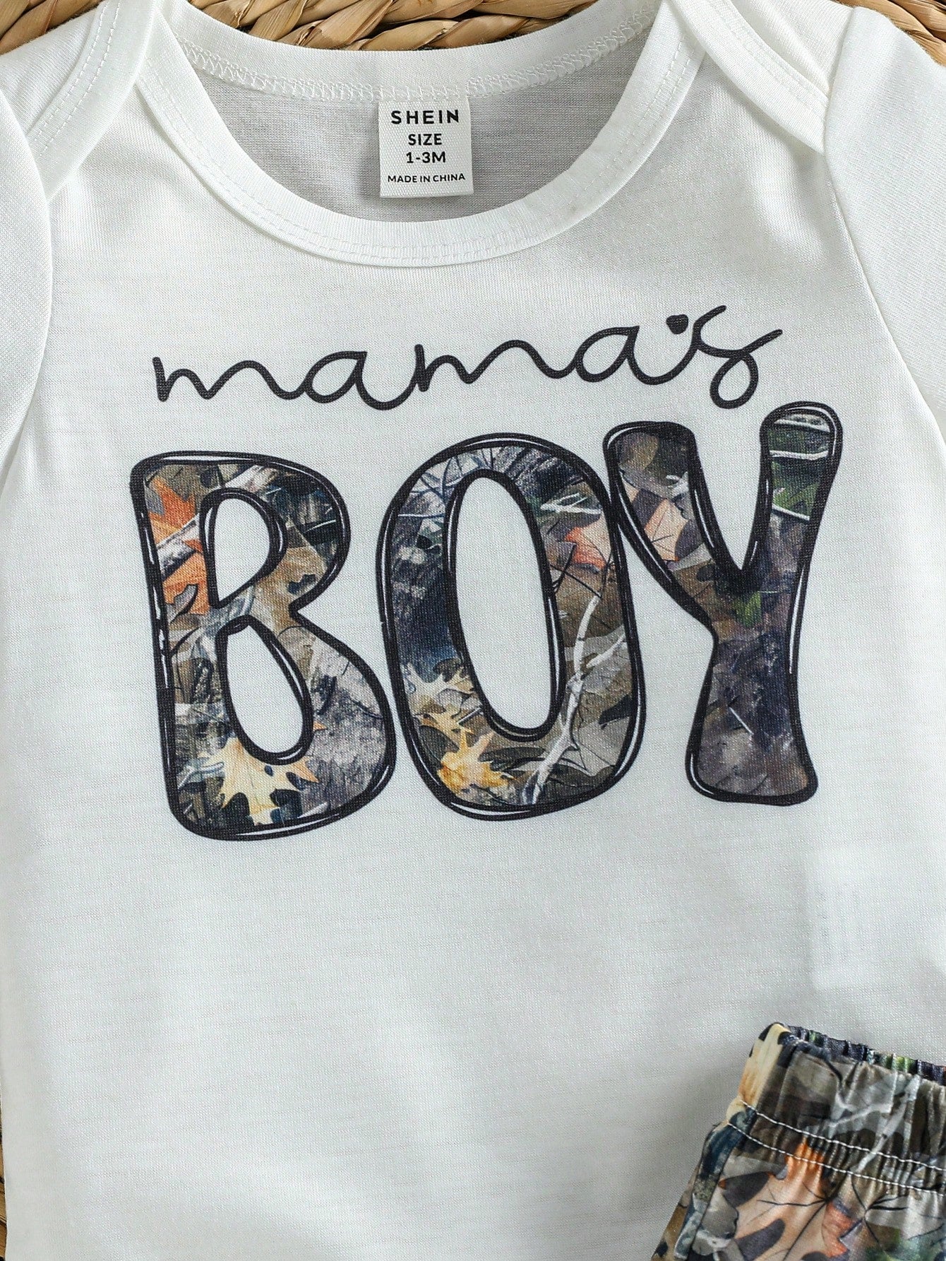 Playful Pals 0-3 Years Infant Toddler Baby Boys Summer White Camo Forest Branch Print Romper Set Cute Loose Outfit For Casual Vacation Outings & Sports Clothing