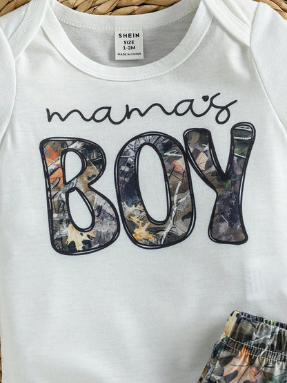 Playful Pals 0-3 Years Infant Toddler Baby Boys Summer White Camo Forest Branch Print Romper Set Cute Loose Outfit For Casual Vacation Outings & Sports Clothing
