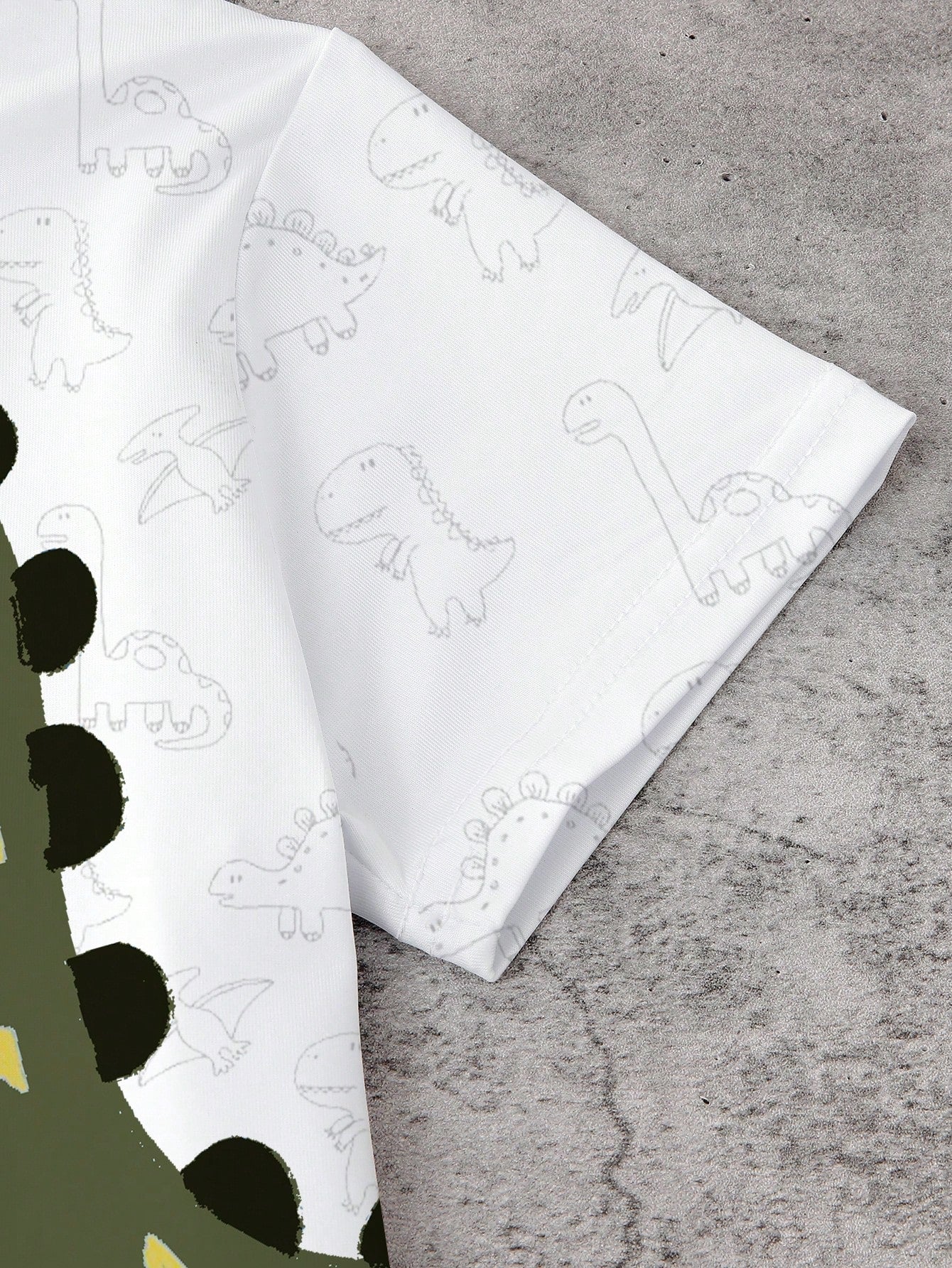 Playful Pals 1 Set Toddler Cute Cartoon Dinosaur Outfit,White Summer Casual Short Sleeve Graphic T-Shirt & Shorts,Beach Playtime Style,Green Playful Print Set
