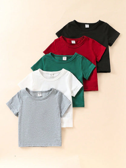 Playful Pals 5pcs Baby Boy Spring And Summer Simple And Comfortable White T-Shirt Five-Piece Set