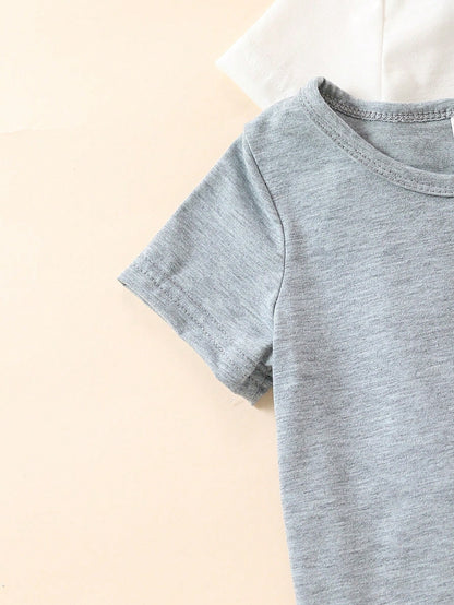 Playful Pals 5pcs Baby Boy Spring And Summer Simple And Comfortable White T-Shirt Five-Piece Set