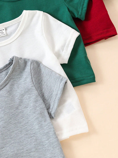 Playful Pals 5pcs Baby Boy Spring And Summer Simple And Comfortable White T-Shirt Five-Piece Set