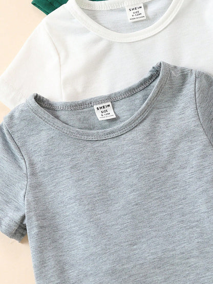 Playful Pals 5pcs Baby Boy Spring And Summer Simple And Comfortable White T-Shirt Five-Piece Set
