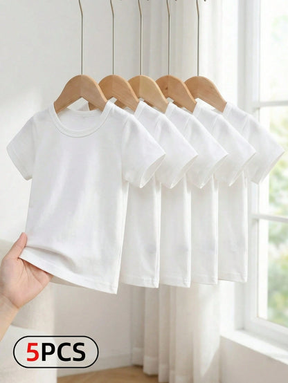Playful Pals 5pcs Baby Boy Spring And Summer Simple And Comfortable White T-Shirt Five-Piece Set