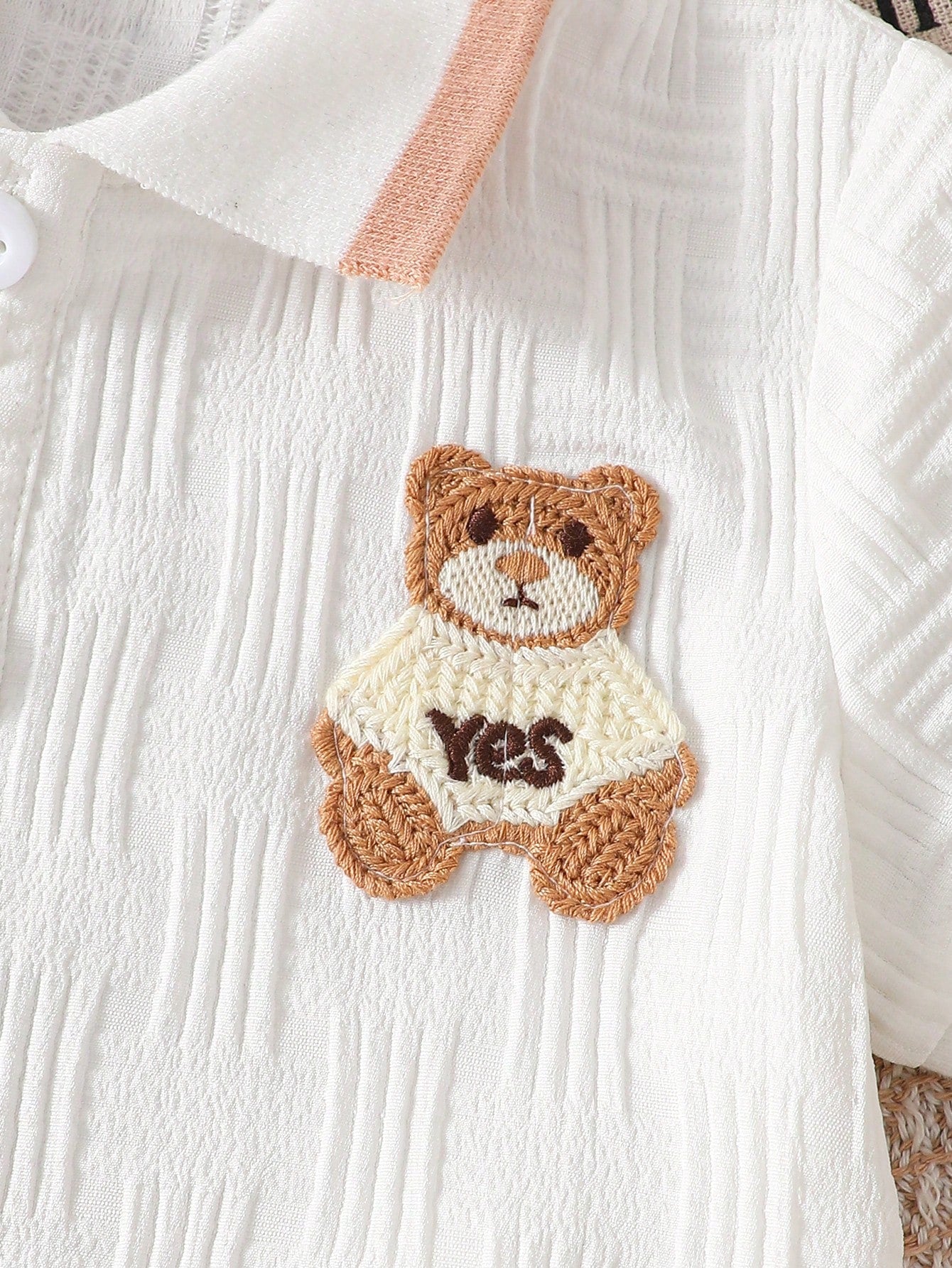 Playful Pals Baby Boy Cartoon Bear Textured Shirt And Shorts Street Fashion Outfit