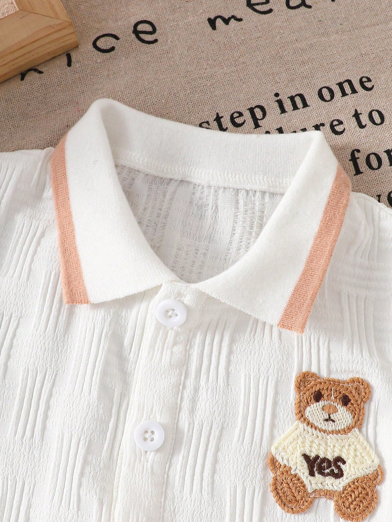 Playful Pals Baby Boy Cartoon Bear Textured Shirt And Shorts Street Fashion Outfit