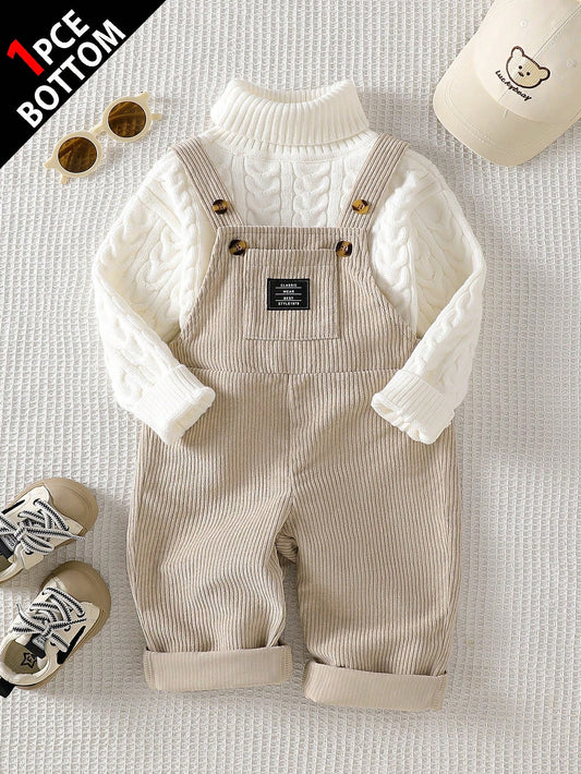 Playful Pals Baby Boys 0-3 Years Old Khaki Letter Embroidered Corduroy Jumpsuit, Suitable For Outings, Casual, Birthday Party Matching Family Autumn