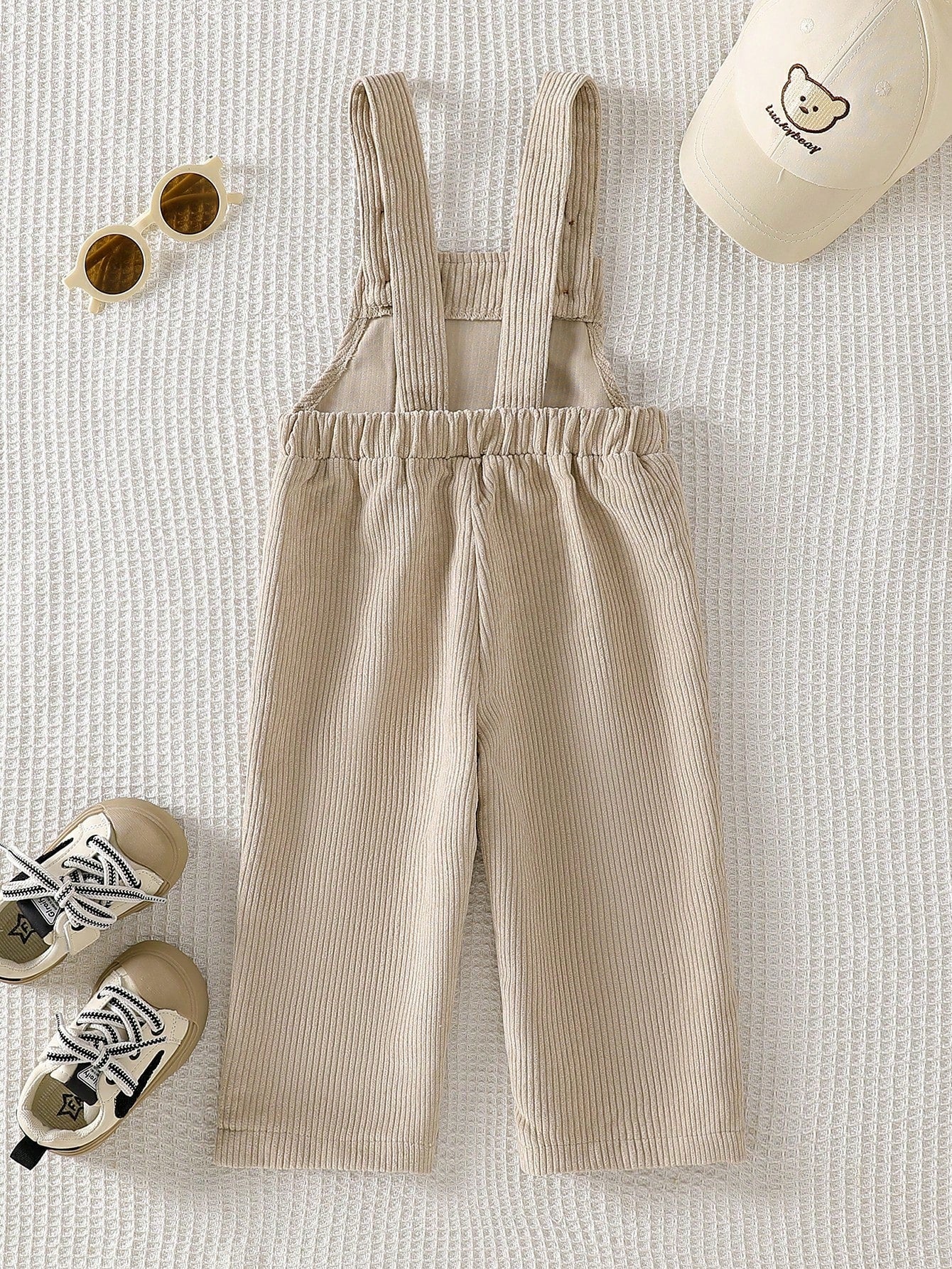 Playful Pals Baby Boys 0-3 Years Old Khaki Letter Embroidered Corduroy Jumpsuit, Suitable For Outings, Casual, Birthday Party Matching Family Autumn
