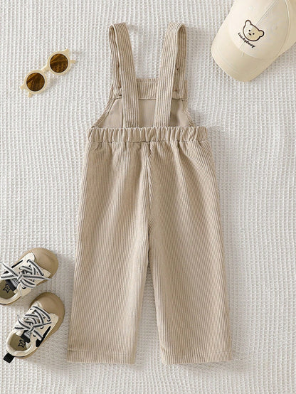 Playful Pals Baby Boys 0-3 Years Old Khaki Letter Embroidered Corduroy Jumpsuit, Suitable For Outings, Casual, Birthday Party Matching Family Autumn