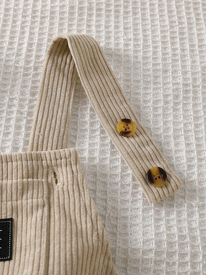 Playful Pals Baby Boys 0-3 Years Old Khaki Letter Embroidered Corduroy Jumpsuit, Suitable For Outings, Casual, Birthday Party Matching Family Autumn