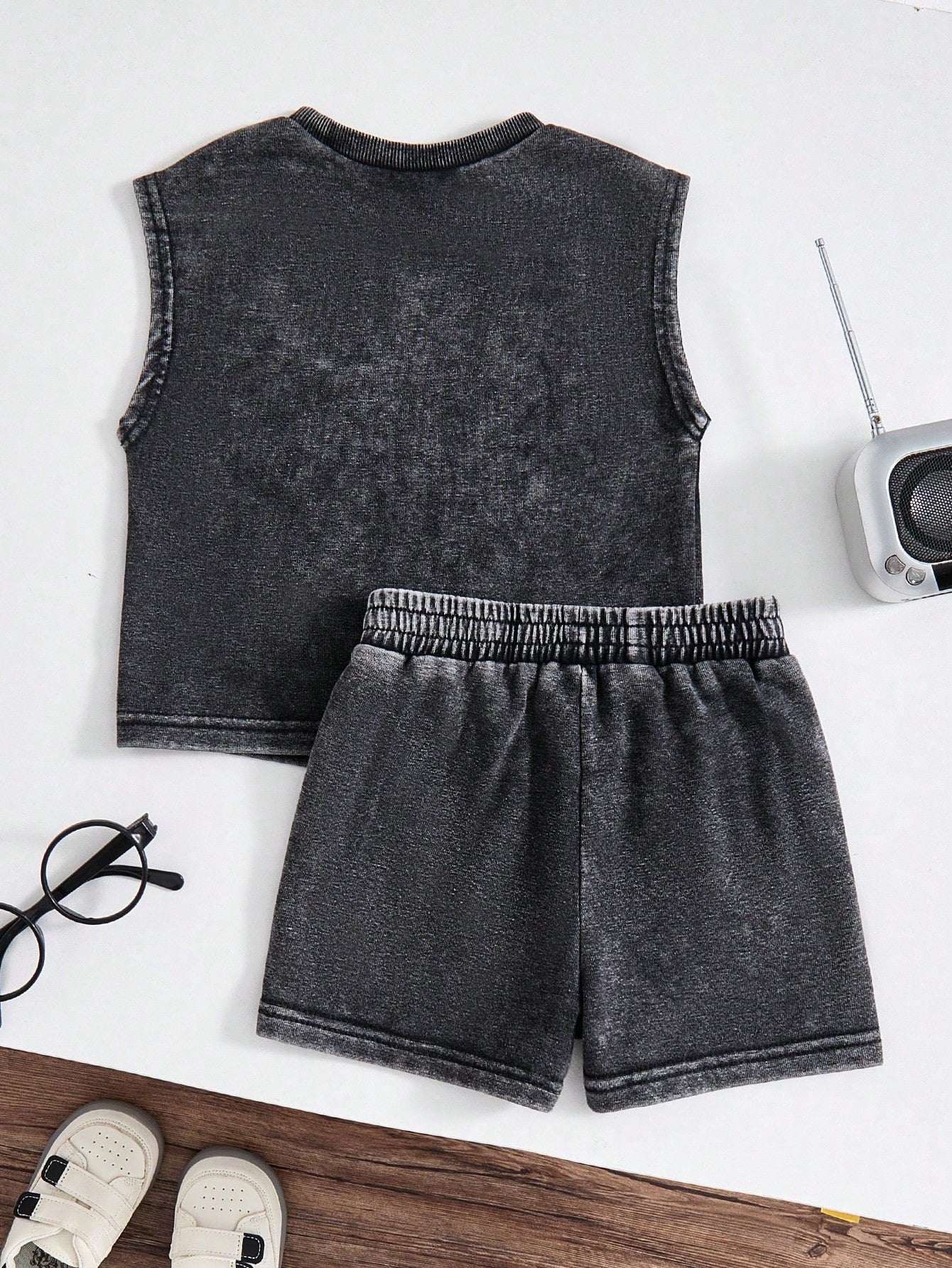 Playful Pals Baby Boys 2-Piece Denim Set,Brown Gingham,Summer,Casual,Independence Day Fashion Style,Elastic Waistband Shorts With Print,Soft Knit Denim Outfits
