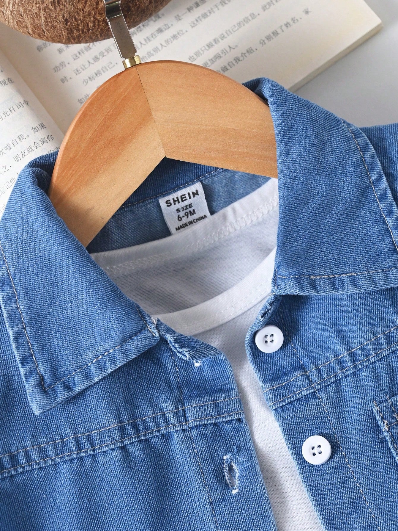 Playful Pals Babyboy Summer Blue Denim Outfit,Short Sleeve Lapel Cardigan Top With Shorts,Casual Loose Fit,Bear Patch,City Break Style,For Outings&Daily Sports