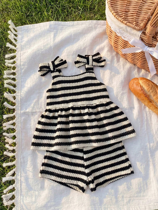 Playful Pals Babygirl Holiday Outfits Christmas Casual Outfits Red Halter Top And Shorts Summer Two Pieces Suit! Made Of Knitted Jacquard Fabric, The Unique Jacquard Design Increases The Artistic Sens